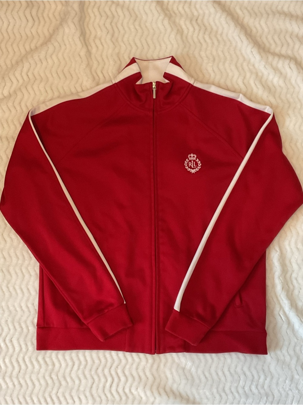 Lauren Active Ralph Lauren Red Track Jacket White Stripe Crest Logo M